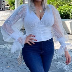 White Mesh sleeve top